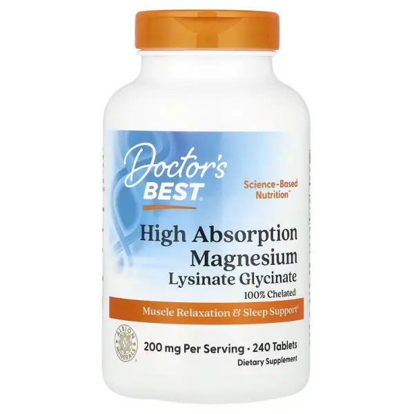 100%-вий хелатний легкозасвоюваний магній із мікроелементами Albion, High Absorption Magnesium, Doctor's Best, 100 мг, 240 таблеток - Фото 1