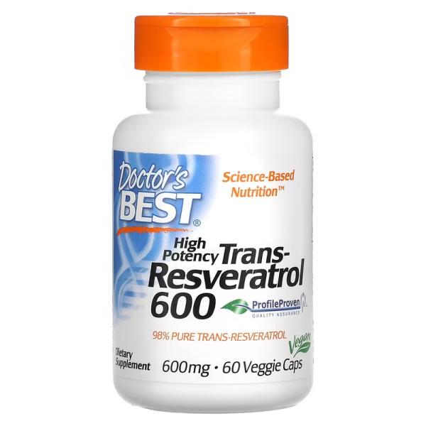 Високоефективний транс-ресвератрол 600, Best High Potency Trans Resveratrol 600, Doctor's Best, 600 мг, 60 веганських капсул - Фото 1