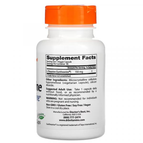 L-теанин с Suntheanine, L-Theanine with Suntheanine, Doctor's Best, 150 мг, 90 вегетарианских капсул - Фото 2