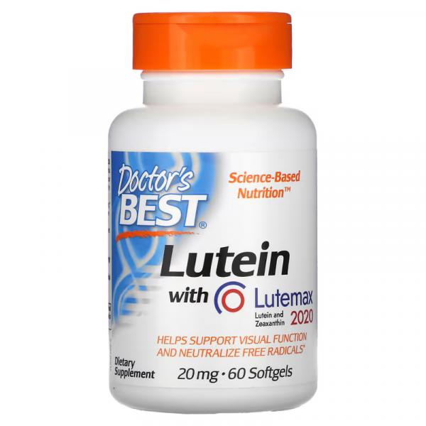 Лютеин с Lutemax 2020, Lutein with Lutemax 2020, Doctor's Best, 20 мг, 60 мягких таблеток - Фото 1