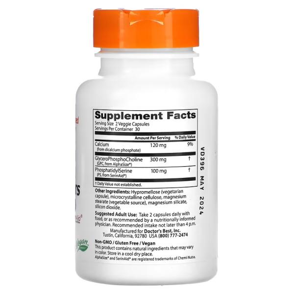 Натуральная добавка для поддержки работы мозга с AlphaSize и SerinAid, Natural Brain Enhancers with AlphaSize and SerinAid, Doctor's Best, 60 вегетарианских капсул - Фото 2