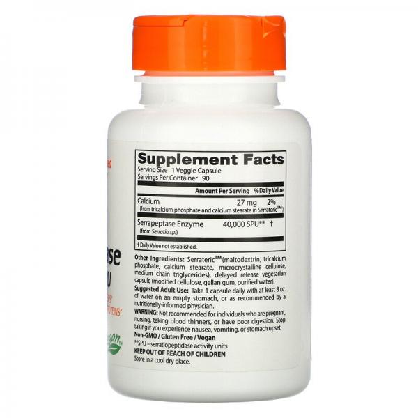 Серрапептаза, Serrapeptase, Doctor's Best, 40,000 SPU, 90 капсул   - Фото 2