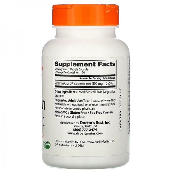 Вітамін С, Vitamin C, Doctor's Best, 500 мг, 120 капсул - Фото 2