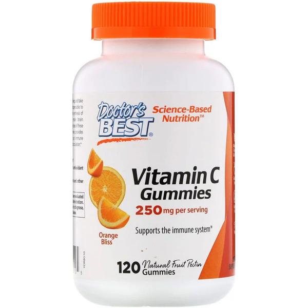 Витамин С с Апельсиновым Вкусом, Vitamin C Gummies, Doctor's Best, 250 мг, 120 желейных конфет  - Фото 1