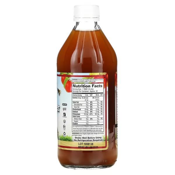 Необработанный органический яблочный уксус с маткой и медом, Organic Raw Apple Cider Vinegar with Mother Honey, Dynamic Health, 473 мл - Фото 2