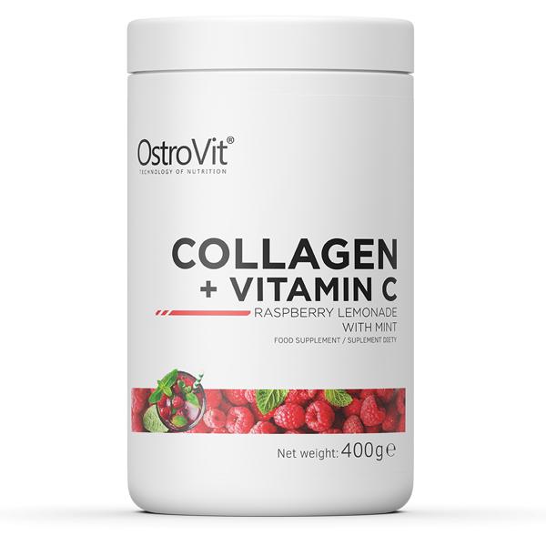 Коллаген + Витамин C, вкус Малиновый лимонад с мятой, Collagen + Vitamin C, Raspberry Lemonade with Mint, OstroVit, 400 г - Фото 1