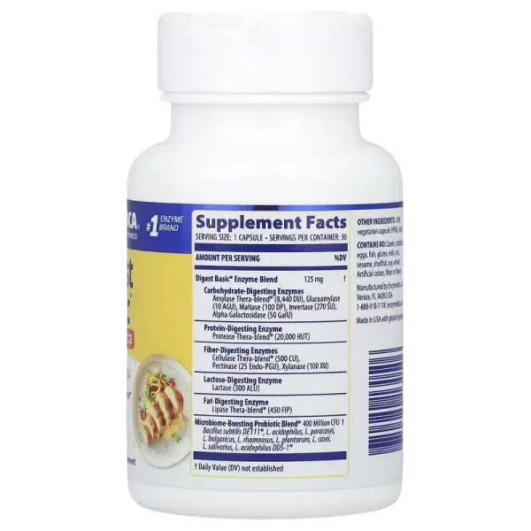 Ферменты и пробиотики, Digest Basic+Probiotics, Enzymedica, 30 капсул - Фото 2