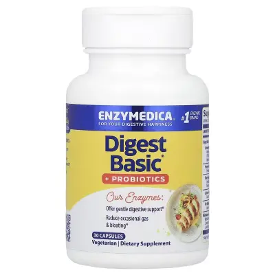 Ферменты и пробиотики, Digest Basic+Probiotics, Enzymedica, 30 капсул