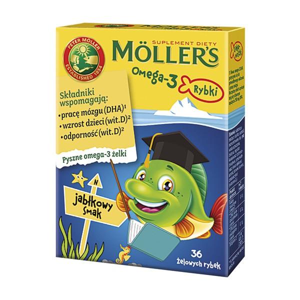 Риб'ячий жир з вітаміном Д3 для дітей, вкус яблука, Omega-3 for kids, Apple, Mollers, 36 желейних рибок