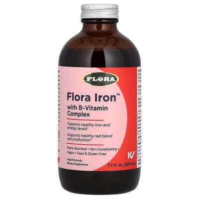 Железо и травы с комплексом витаминов группы B, Iron with B-Vitamin Complex, Flora, 228 мл
