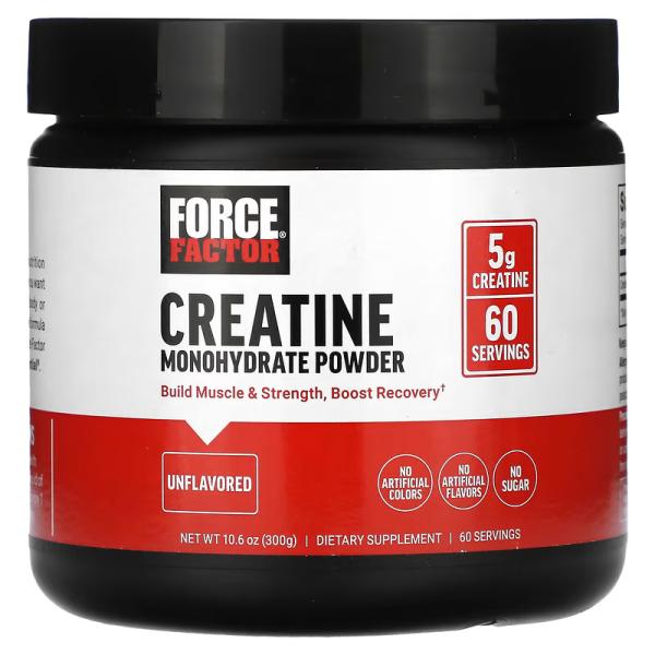 Моногидрат креатина, без добавок, Creatine Monohydrate Powder Unflavored, Force Factor, 300 г - Фото 1