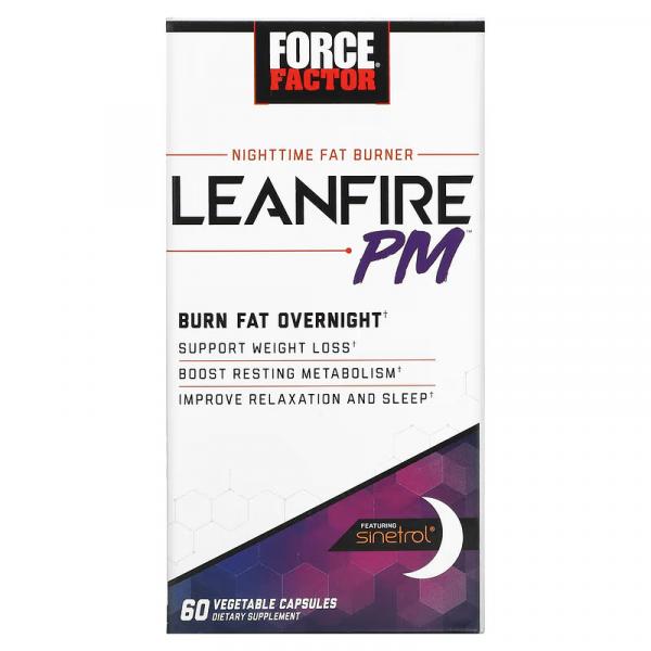Ночной сжигатель жира, Nighttime Fat Burner, Leanfire PM, Force Factor, 60 растительных капсул - Фото 1