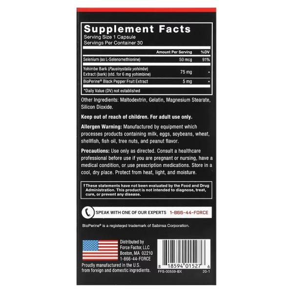 Йохимбин, Yohimbine, Force Factor, 6 мг, 30 капсул - Фото 2