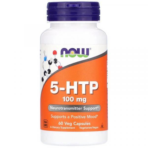5-HTP, 5-гидрокситриптофан, Now Foods, 100 мг, 60 капсул  - Фото 1