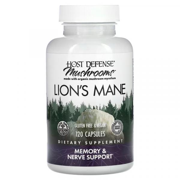 Ежовик гребенчатый, поддержка памяти и нервной системы, Mushrooms Lion's Mane Memory & Nerve Support, Fungi Perfecti Host Defense, 120 вегетарианских капсул - Фото 1