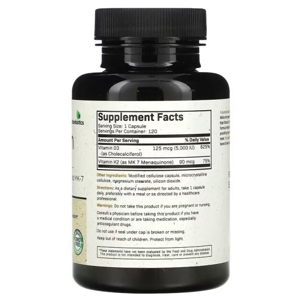 Витамины K2 + D3 с витамином K2 в виде MK-7, Vitamin K2 + D3 with Vitamin K2 as MK-7, FutureBiotics, 120 капсул - Фото 2