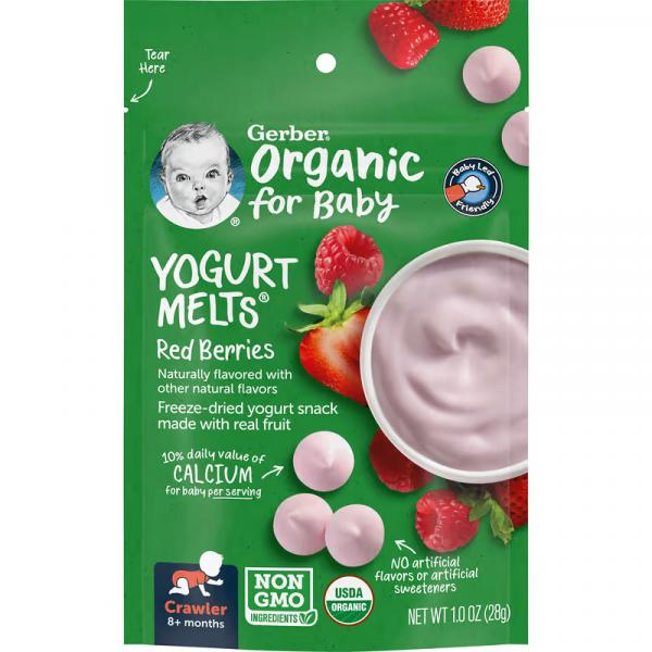 Йогурт для малышей от 8 месяцев, вкус красных ягод, Yogurt Melts Red Berries, Gerber, Organic, 28 г - Фото 1