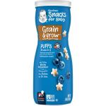 Снеки из воздушных злаков, от 8 месяцев, вкус голубики, Grain&Grow Snack 8 Months Blueberry, Gerber, Puffs, 42 г - Фото миниатюра 1