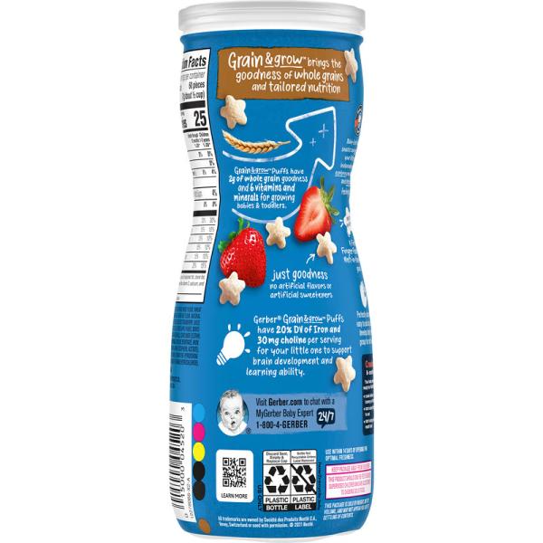 Снеки из воздушных злаков, от 8 месяцев, вкус клубники и яблока, Grain&Grow Snack 8 Months Strawberry Apple, Gerber, Puffs, 42 г - Фото 4
