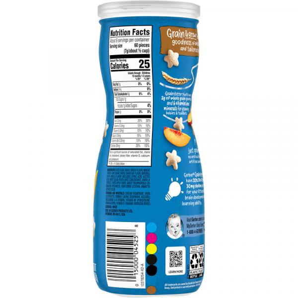 Зернові снеки, для дітей від 8 місяців, смак персика, Grain&Grow Snack 8 Months Peach, Gerber, Puffs, 42 г - Фото 2