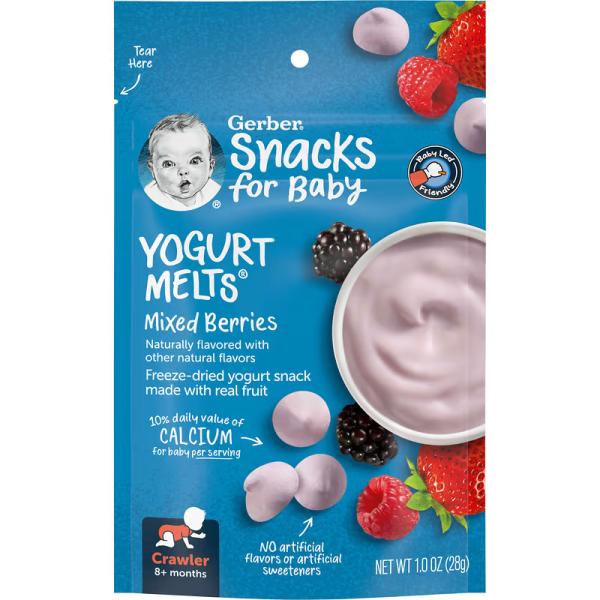 Йогурт для малышей от 8 месяцев, вкус ягод, Yogurt Melts Mixed Berries, Gerber, Organic, 28 г - Фото 1