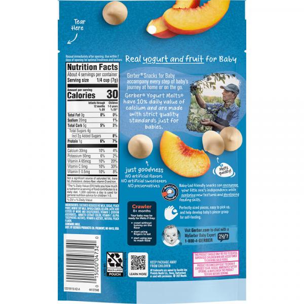 Йогурт для малышей от 8 месяцев, вкус персика, Yogurt Melts Peach, Gerber, Organic, 28 г - Фото 2
