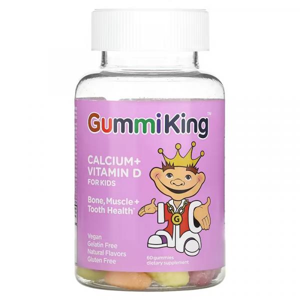 Кальций и витамин Д для детей, Calcium Vitamin D for Kids, GummiKing, 60 жевательных мармеладок - Фото 1