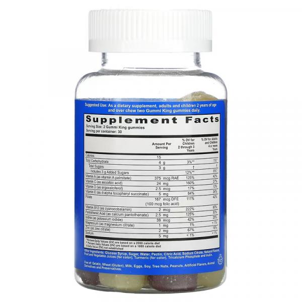 Мультивитамины и микроэлементы для детей, со вкусом клубники, апельсина, лимона, винограда, вишни и грейпфрута, Multi Vitamin plus Mineral Vegetables Strawberry Orange Lemon Grape Cherry and Grapefruit for Kids, GummiKing, 60 жевательных таблеток - Фото 2