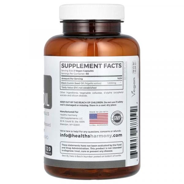 Олія з насіння чорного кмину, Black Seed Oil, Healths Harmony, 120 капсул - Фото 2