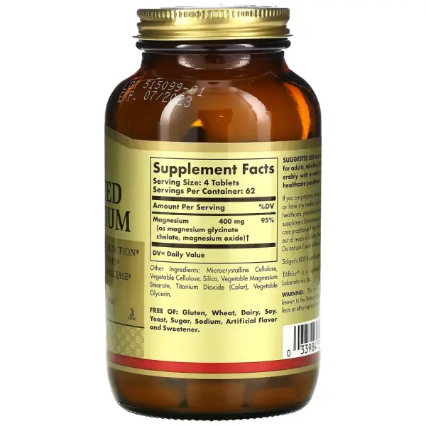 Хелатний магній Solgar, Chelated Magnesium, 400 мг, 250 таблеток (100 мг в 1 таблетці) - Фото 2