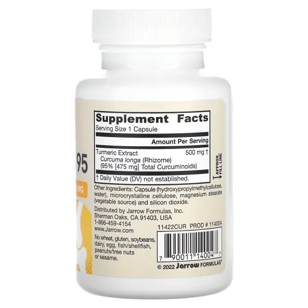 Куркумин 95, Curcumin 95, Jarrow Formulas, 500 мг, 60 растительных капсул - Фото 2