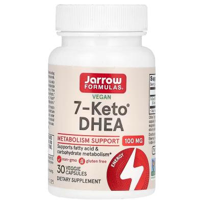 Веганский 7-кето-ДГЭА, Vegan 7-KETO DHEA, Jarrow Formulas, 100 мг, 30 растительных капсул