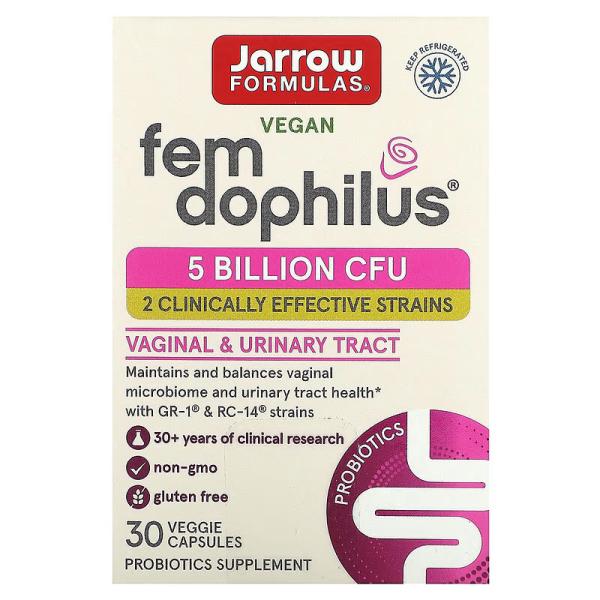 Добавка для женщин, Vegan Fem Dophilus 5 Billion CFU, Jarrow Formulas, 30 растительных капсул - Фото 1