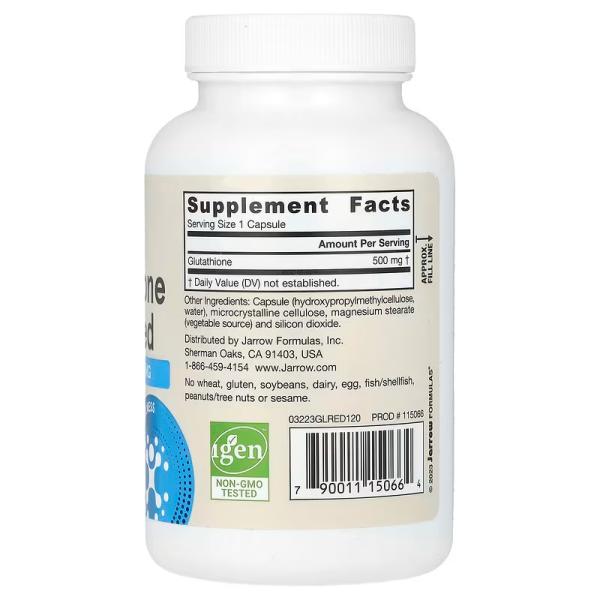 Глутатион с пониженным содержанием, Vegan Glutathione Reduced, Jarrow Formulas, 500 мг, 120 вегетарианских капсул - Фото 2