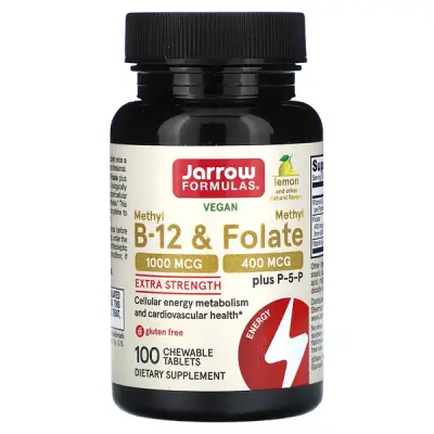 Метил B-12 и метилфолат, вкус лимона, Methyl B-12 Methyl Folate, Lemon, Jarrow Formulas, 100 жевательных таблеток