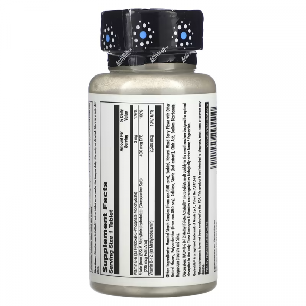 Витамин B12 + B6 фолиевая кислота, ягоды, Vitamin B-6 B-12 Folic Acid, 3 мг / 2500 мкг / 400 мкг,  KAL, 60 таблеток - Фото 2