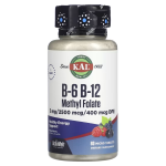Витамин B12 + B6 фолиевая кислота, ягоды, Vitamin B-6 B-12 Folic Acid, 3 мг / 2500 мкг / 400 мкг,  KAL, 60 таблеток - Фото миниатюра 1