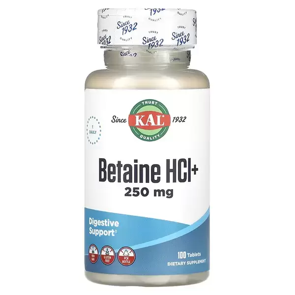 Бетаїн HCl+, Betaine HCl+, KAL, 100 таблеток - Фото 1