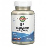 Глицинат магния D-3, D-3 Mag Glycinate, KAL, 125 мкг / 170 мг, 90 вегетарианских капсул - Фото миниатюра 1