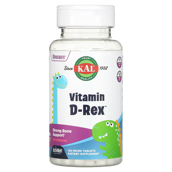 Витамин Д3, со вкусом арбуза, Vitamin D-Rex, Kal, 600 МЕ, 120 таблеток - Фото 1