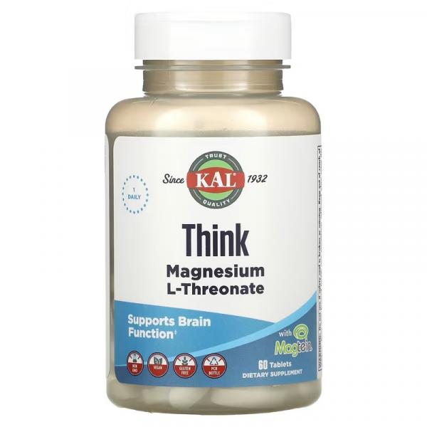 Магний L-треонат для улучшения работы мозга, Think Magnesium L-Threonate, KAL, 2000 мг, 60 таблеток - Фото 1