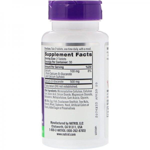 Кальций глюкарат, Calcium D-Glucarate, Natrol, 500 мг, 60 таблеток - Фото 2