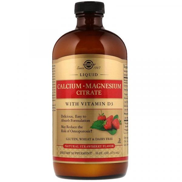 Кальций магний D3, вкус клубники, Calcium Magnesium Citrate, Solgar, 473 мл  - Фото 1
