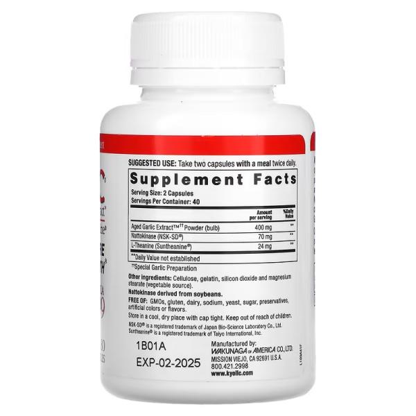 Выдержанный экстракт чеснока, здоровое АД, формула 109, Aged Garlic Extract Blood Pressure Health Formula-109, Kyolic, 80 капсул - Фото 2