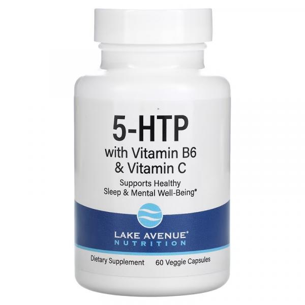 5-гидрокситриптофан с витаминами B6 и C, 5-HTP with Vitamin B6 and Vitamin C, Lake Avenue Nutrition, 60 вегетарианских капсул - Фото 1