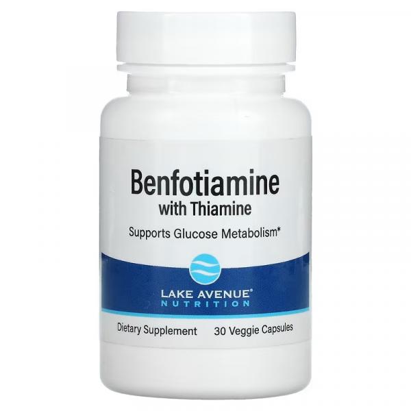Бенфотиамин с тиамином, Benfotiamine with Thiamine, Lake Avenue Nutrition, 250 мг, 30 растительных капсул - Фото 1