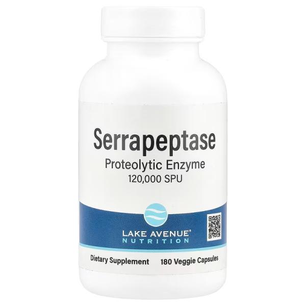 Серрапептаза, протеолітичний фермент, Serrapeptase Proteolytic Enzyme, Lake Avenue Nutrition, 120 000 SPU, 180 вегетаріанських капсул - Фото 1