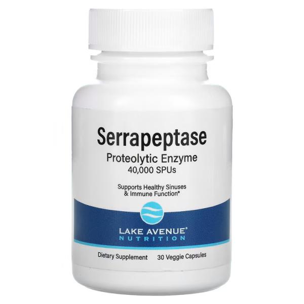 Серрапептаза, Serrapeptase Proteolytic Enzyme, Lake Avenue Nutrition, 40 000 SPU, 30 растительных капсул - Фото 1