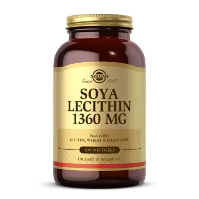 Лецитин соевый, Soya Lecithin, Solgar, натуральный, 1360 мг, 100 гелевых капсул