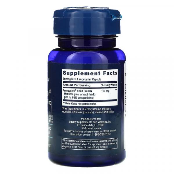 Пикногенол, Экстракт коры французской приморской сосны, Pycnogenol French Maritime Pine Bark Extract, Life Extension, 100 мг, 60 вегетарианских капсул - Фото 2